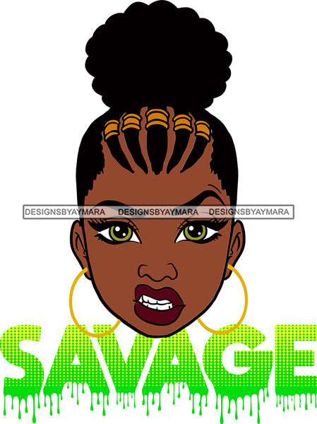 Afro Woman Savage Bamboo Hoop Earrings Attitude Facial Expression Nubian Melanin Cornrows Up Do Hair Style SVG Cutting Files For Silhouette Cricut More