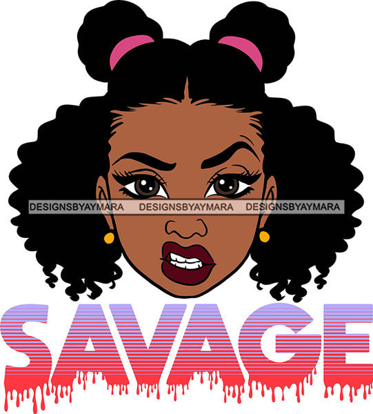 Afro Woman Savage Bamboo Hoop Earrings Attitude Facial Expression Nubian Melanin Curly Pigtails Hair Style SVG Cutting Files For Silhouette Cricut More