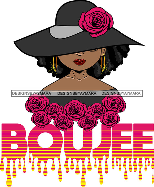 Afro Woman Elegant Wearing Hat Classy Boujee Hip Hop Life Style Flowers Black Girl Magic Hipster Girl Afro Hair Style SVG Cutting Files For Silhouette Cricut More