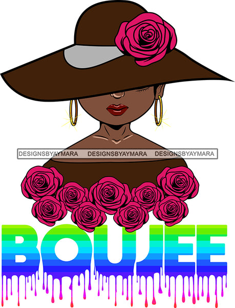 Afro Woman Elegant Wearing Hat Classy Boujee Hip Hop Life Style Flowers Black Girl Magic Hipster Girl Short Hair Style SVG Cutting Files For Silhouette Cricut More
