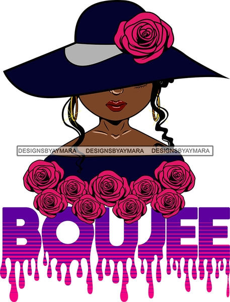 Afro Woman Elegant Wearing Hat Classy Boujee Hip Hop Life Style Flowers Black Girl Magic Hipster Girl Tendrils Hair Style SVG Cutting Files For Silhouette Cricut More