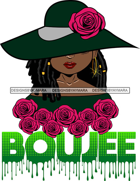 Afro Woman Elegant Wearing Hat Classy Boujee Hip Hop Life Style Flowers Black Girl Magic Hipster Girl Dreadlocks Hair Style SVG Cutting Files For Silhouette Cricut More