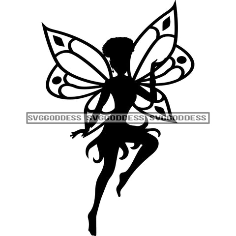 Fairy In BW Afro Hair SVG JPG PNG Vector Clipart Cricut Silhouette Cut Cutting