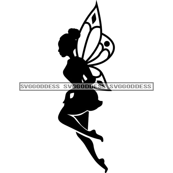 Fairy With Afro In BW  SVG JPG PNG Vector Clipart Cricut Silhouette Cut Cutting