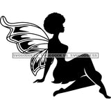 Fairy With Big Afro In BW Sitting SVG JPG PNG Vector Clipart Cricut Silhouette Cut Cutting