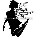 Fairy With Big Afro In BW Flying SVG JPG PNG Vector Clipart Cricut Silhouette Cut Cutting