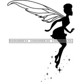 Fairy In BW Flying With Stars SVG JPG PNG Vector Clipart Cricut Silhouette Cut Cutting