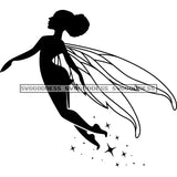 Fairy In BW Flying With Stars SVG JPG PNG Vector Clipart Cricut Silhouette Cut Cutting