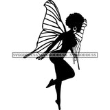 Fairy With Afro In BW In Flight  SVG JPG PNG Vector Clipart Cricut Silhouette Cut Cutting