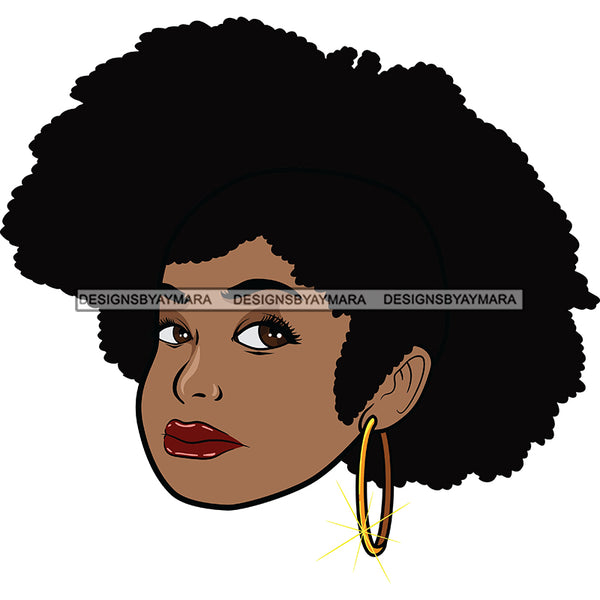 Afro Natural Haired Black Woman's Head Gold Loop Earring  SVG JPG PNG Vector Clipart Cricut Silhouette Cut Cutting