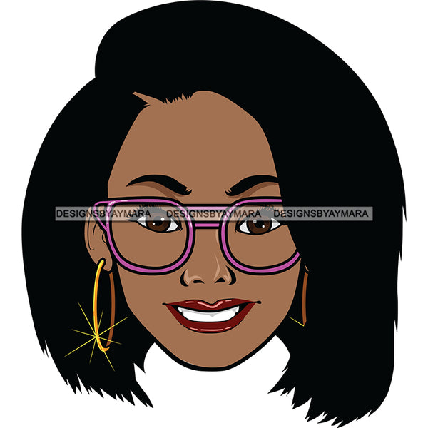 Black Haired Black Woman's Head Purple Glasses Gold Loop Earring  SVG JPG PNG Vector Clipart Cricut Silhouette Cut Cutting