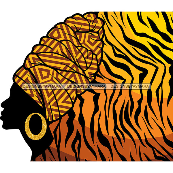 African Head Print Silhouette Art Orange And Gold SVG JPG PNG Vector Clipart Cricut Silhouette Cut Cutting