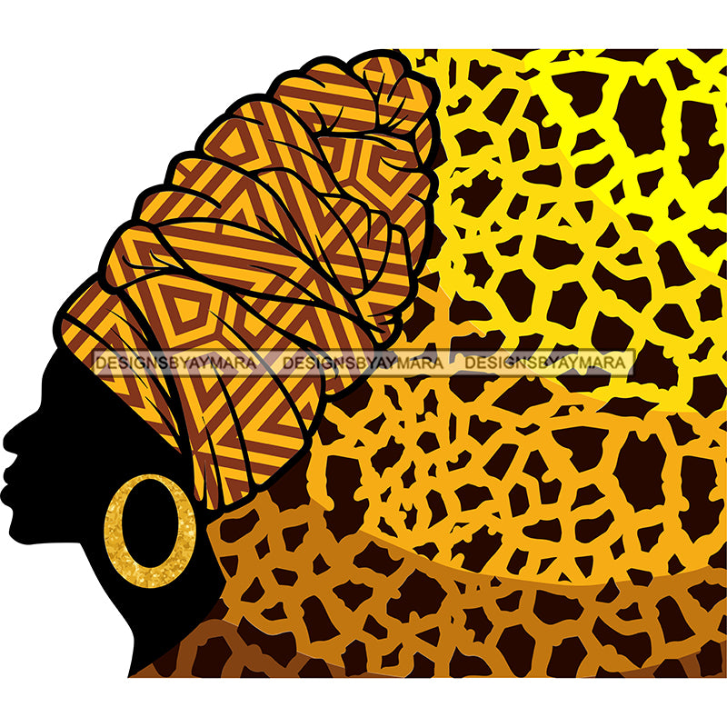 African Head Print Silhouette Art Gold Yellow And Black SVG JPG PNG Ve ...