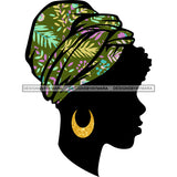 Black Silhouette Woman In Green Flowered Headwrap  SVG JPG PNG Vector Clipart Cricut Silhouette Cut Cutting