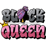 Black Queen Phrase With Black Silhouette Woman In Purple Headwrap  SVG JPG PNG Vector Clipart Cricut Silhouette Cut Cutting