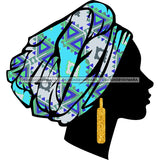 Black Silhouette Woman In Blue Pattern Headwrap  SVG JPG PNG Vector Clipart Cricut Silhouette Cut Cutting