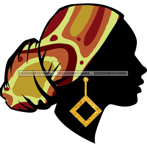 Black Silhouette Woman In Gold And Yellow Headwrap SVG JPG PNG Vector Clipart Cricut Silhouette Cut Cutting