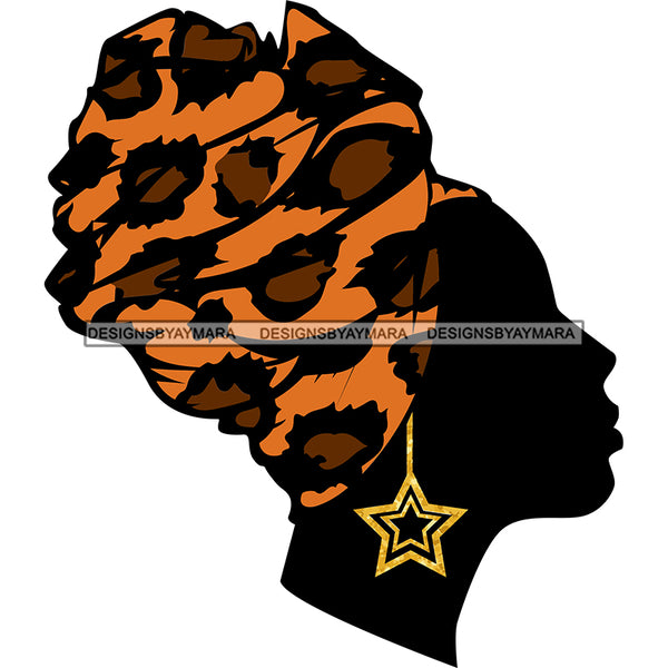 Black Silhouette Woman In Orange And Brown Headwrap SVG JPG PNG Vector Clipart Cricut Silhouette Cut Cutting