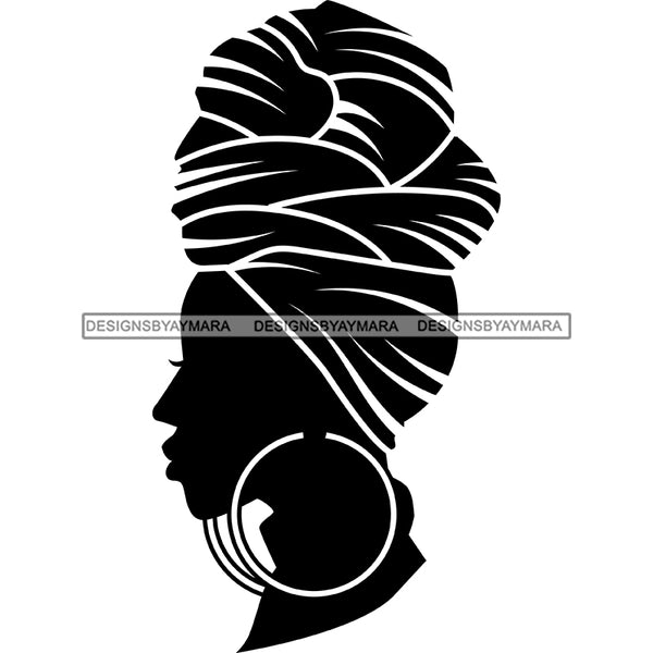 Black Silhouette Woman In Black And White Big Hoop Earrings SVG JPG PN ...