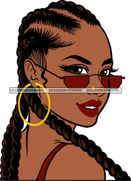 Afro Girl Babe Sexy Black Woman Sunglasses Bamboo Hoop Earrings Sexy Lip Braids Cornrows Hair Style SVG Cutting Files For Silhouette Cricut More