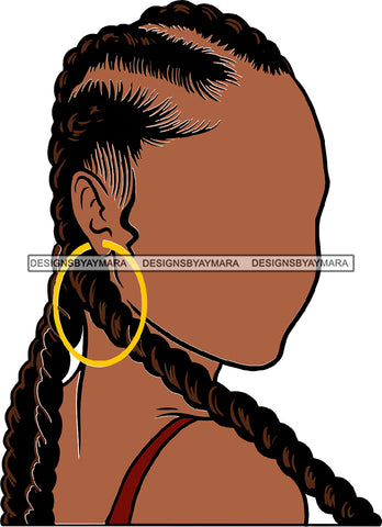 Afro Girl Black Faceless Woman Hoop Earrings Cornrows Braids Hair Style SVG Cutting Files For Silhouette Cricut More