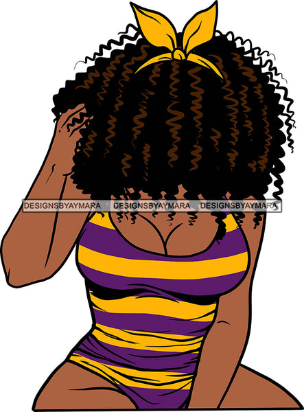 Afro Girl Babe Sexy Black Woman Bow Curly Hair Style Covering Face SVG Cutting Files For Silhouette Cricut More