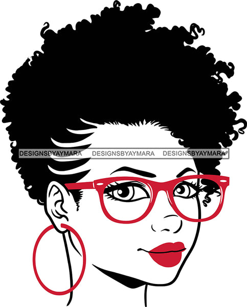 Afro Girl Babe Sexy Black Woman Matching Glasses Hoop Earrings Sexy Lipstick  Afro Cornrows Hair Style SVG Cutting Files For Silhouette Cricut More