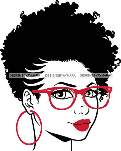 Afro Girl Babe Sexy Black Woman Matching Glasses Hoop Earrings Sexy Lipstick  Afro Cornrows Hair Style SVG Cutting Files For Silhouette Cricut More