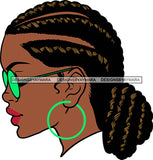 Afro Girl Babe Sexy Black Woman Matching Glasses Bamboo Hoop Earrings Profile Sexy Lips Braids Cornrows Hair Style SVG Cutting Files For Silhouette Cricut More