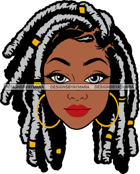 Afro Beautiful Woman Black Girl Magic Hoop Earrings Melanin Nubian Grey Dreadlocks Hairstyle SVG PNG JPG Cutting Files Silhouette Cricut More