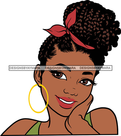 Afro Girl Babe Cute Black Woman Bamboo Hoop Earrings Up Do Hair Style SVG Cutting Files For Silhouette Cricut More