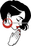 Afro Girl Black Woman  Praying Matching Lipstick  Hoop Earrings Short Hair Style SVG Cutting Files For Silhouette Cricut More