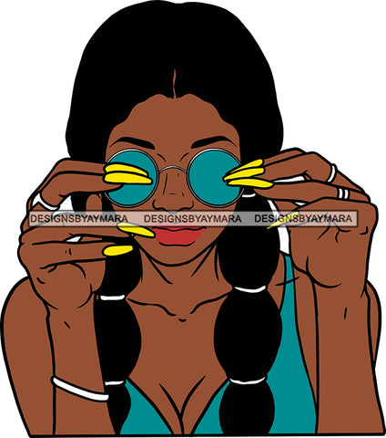 Afro Girl Babe Long Nails Sunglasses Sexy Side Braids Hair Style SVG Cutting Files For Silhouette Cricut