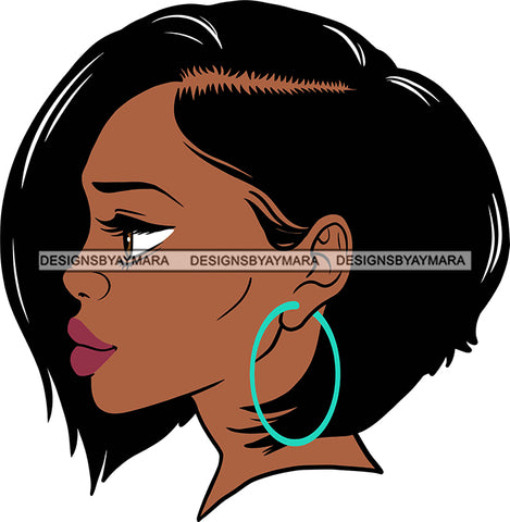 Afro Girl Babe Sexy Black Woman Bamboo Hoop Earrings Profile Short Hair Style SVG Cutting Files For Silhouette Cricut More