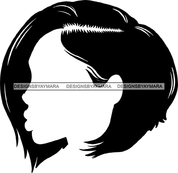 Afro Girl Black Faceless Woman Hoop Earrings Straight Hair Style B/W SVG Cutting Files For Silhouette Cricut More