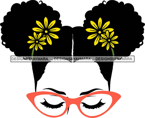Afro Girl Babe Sexy Glasses Flowers Pigtails Hair Style SVG Cutting Files For Silhouette Cricut