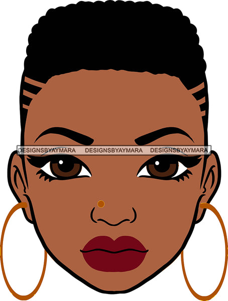 Afro Girl Babe Sexy Black Woman Bamboo Hoop Earrings Sexy Lips Short Hair Style SVG Cutting Files For Silhouette Cricut More