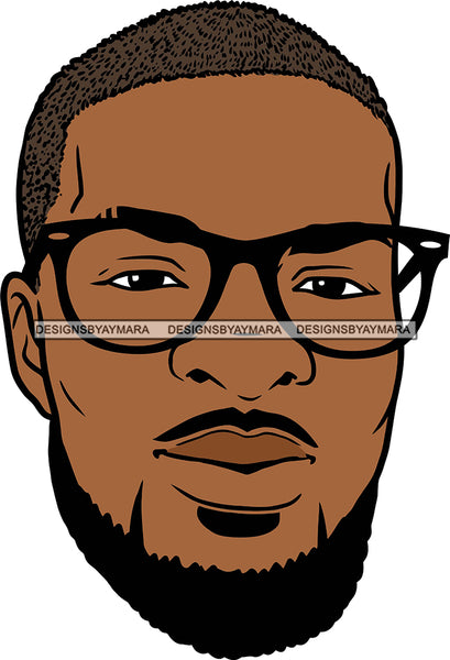 Afro Handsome Sexy Black Man Bearded Glasses Hipster Model Fashion Male Guy Stylish Close-up Macho Manly SVG Files For Cutting