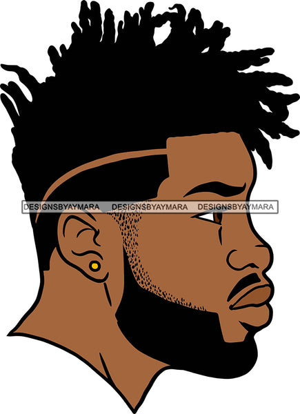 Afro Handsome Sexy Black Man Beard Model Fashion Male Guy Stylish Close-up Macho Earrings Manly Fade Hair Dreadlocks Cut SVG Files For Cutting