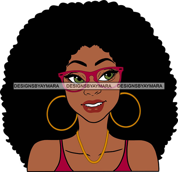 Afro Girl Babe Sexy Black Woman Bamboo Hoop Earrings Glasses Sexy Lips Afro Hair Style SVG Cutting Files For Silhouette Cricut More