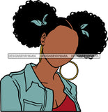 Afro Girl Black Faceless Woman Hoop Earrings Pigtails Hair Style SVG Cutting Files For Silhouette Cricut More