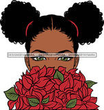 Afro Girl Babe Sexy Black Woman Flowers Bamboo Hoop Earrings Sexy Lips Pigtails Hair Style SVG Cutting Files For Silhouette Cricut More