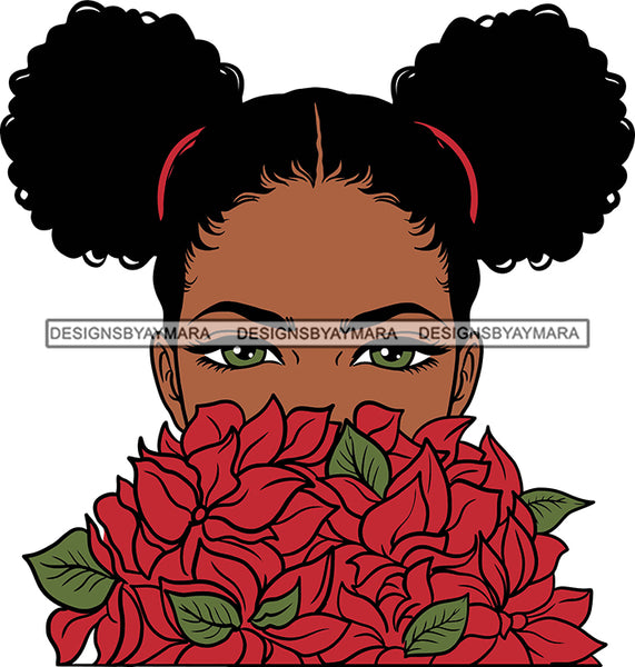 Afro Girl Babe Sexy Black Woman Flowers Bamboo Hoop Earrings Sexy Lips Pigtails Hair Style SVG Cutting Files For Silhouette Cricut More