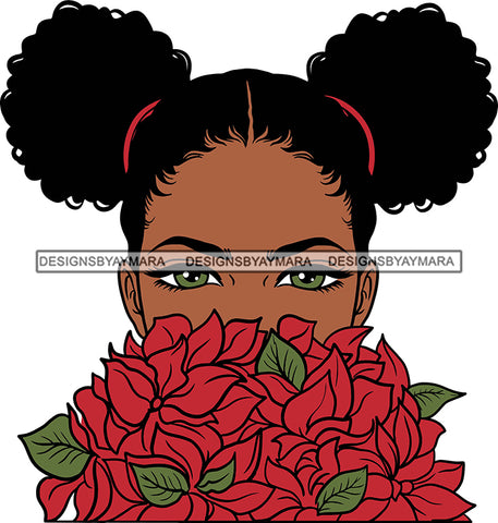 Afro Girl Babe Sexy Black Woman Flowers Bamboo Hoop Earrings Sexy Lips Pigtails Hair Style SVG Cutting Files For Silhouette Cricut More