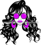 Afro Girl Babe Sexy Black Woman Matching Lips Earrings Sunglasses Long Wavy Hair Style SVG Cutting Files For Silhouette Cricut More