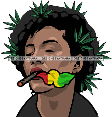 Afro Black Woman Rasta Smoke Weed Leaf Dope Cannabis Medical Marijuana Joint Blunt High Life Afro Hair Style SVG Cutting Files Sillohuette Cricut More