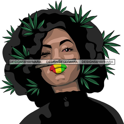 Afro Black Woman Rasta Lips Smoke Weed Leaf Dope Cannabis Medical Marijuana Joint Blunt High Life Afro Hair Style SVG Cutting Files Sillohuette Cricut More