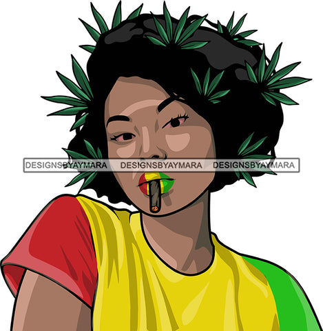 Afro Black Woman Rasta Lips Outfit Smoke Weed Leaf Dope Cannabis Medical Marijuana Joint Blunt High Life Afro Hair Style SVG Cutting Files Sillohuette Cricut More