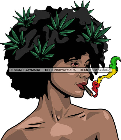 Afro Black Woman Weed Leaf Dope Cannabis Medical Marijuana Joint Blunt High Life Afro Hair Style SVG Cutting Files Sillohuette Cricut More