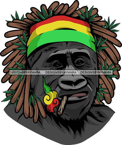 Rasta Monkey Weed Cannabis Face Africa Animal Kingdom Bandana Rastafarian Colors Symbol Religion Dreadlocks SVG Cutting Files for Silhouette Cricut More